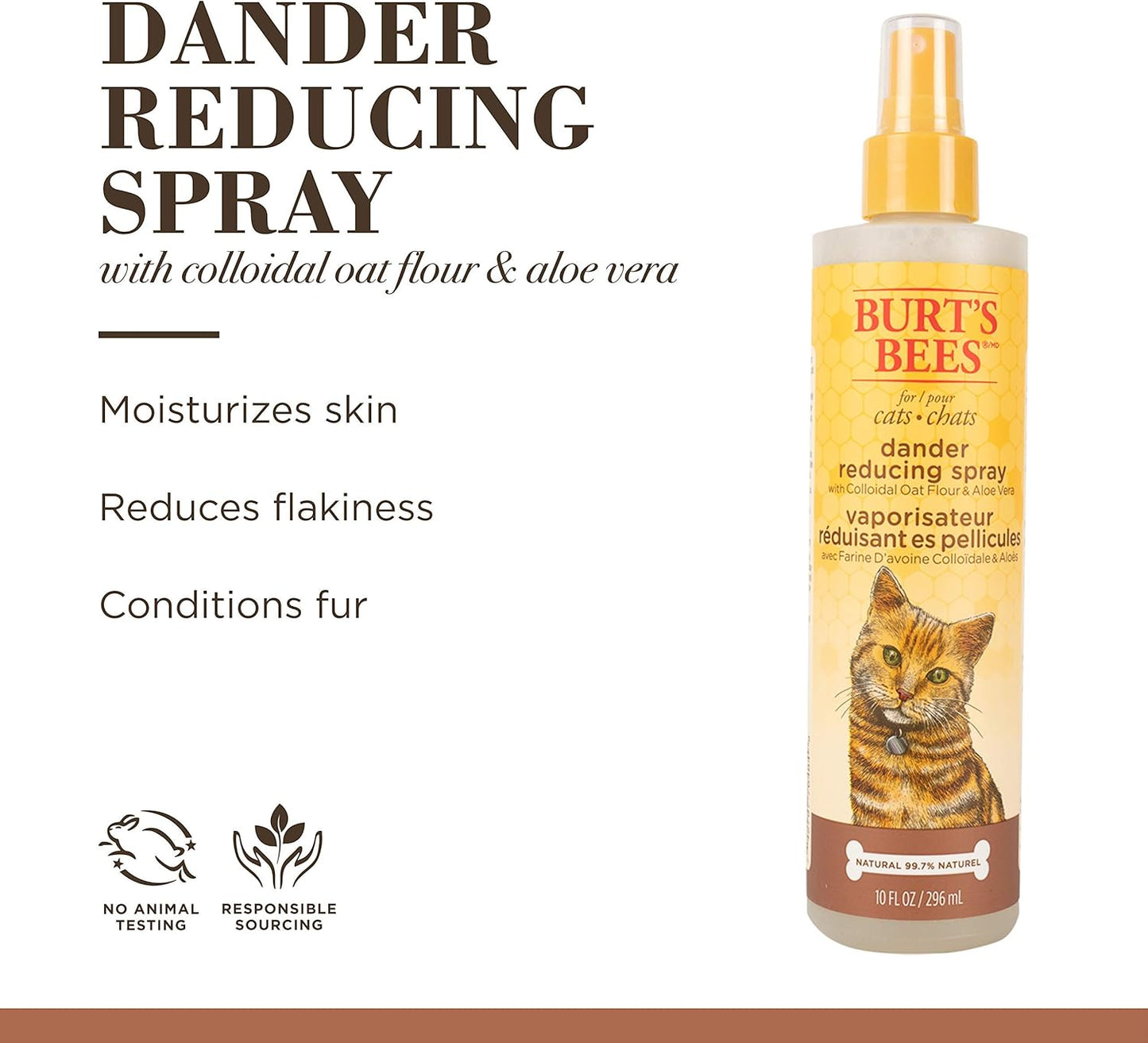 Dander Reducing Cat Spray with Colloidal Oat Flour and Honey - Cat Dander Remover Gives Dry Skin Relief for Cats, Essential Kitten Supplies for Allergy Relief, 10 Fl Oz