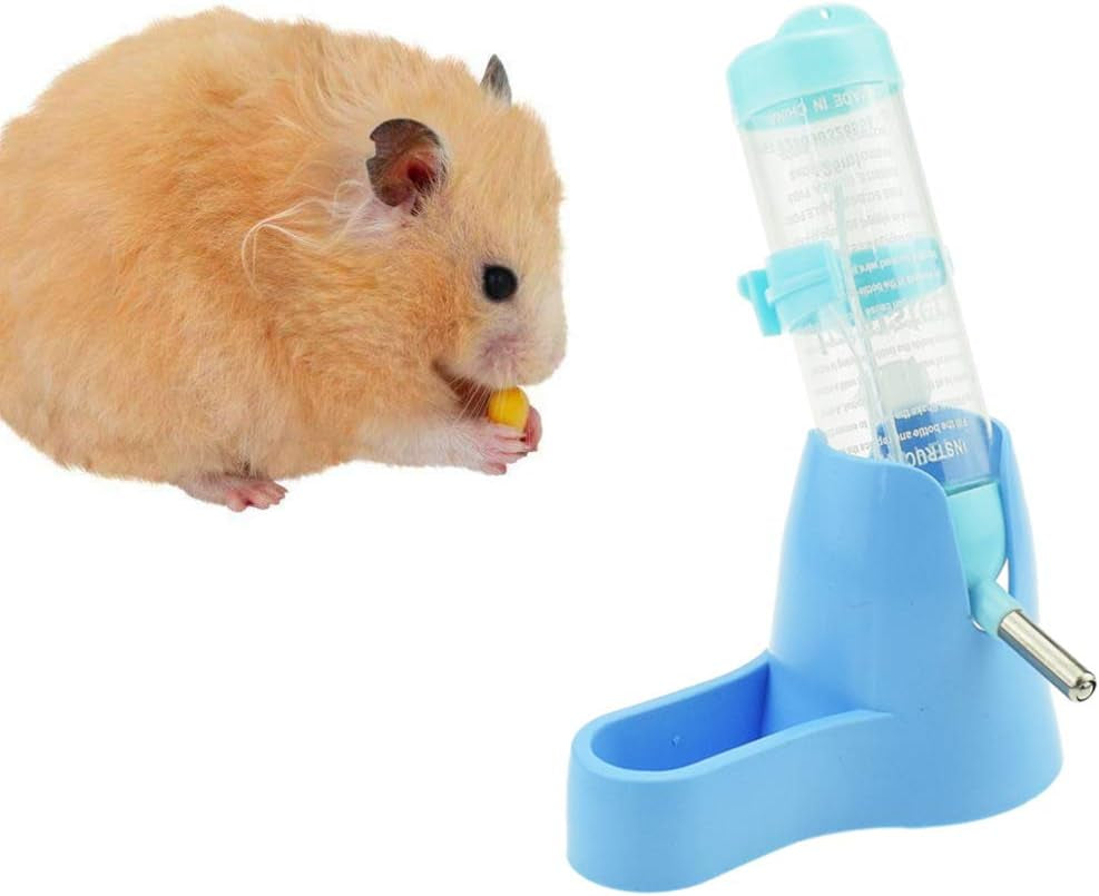 Hamster Water Bottle for an Aquarium Cage,125Ml Pet Dispenser with Base Hut Small Pet Nest Hamster Water Bottle Holder (Blue)