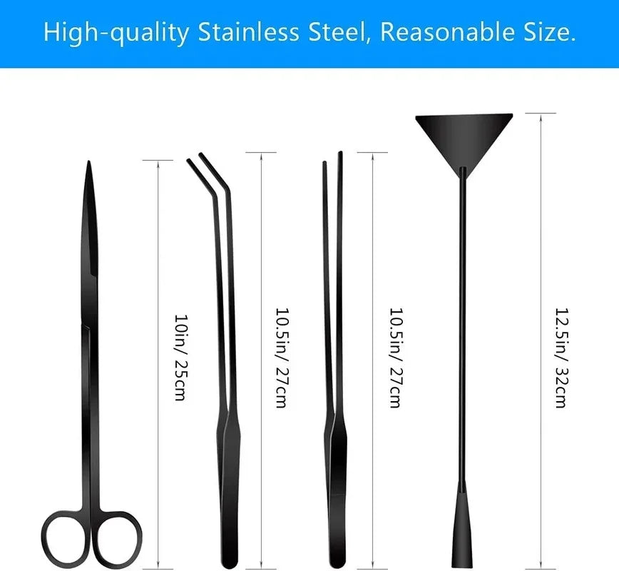 4-IN-1 Aquarium Tools Set Aquascape Anti-Rust Aquatic Plant Tool Stainless Steel Tweezers Scissors Spatula Fish Tank Accessories