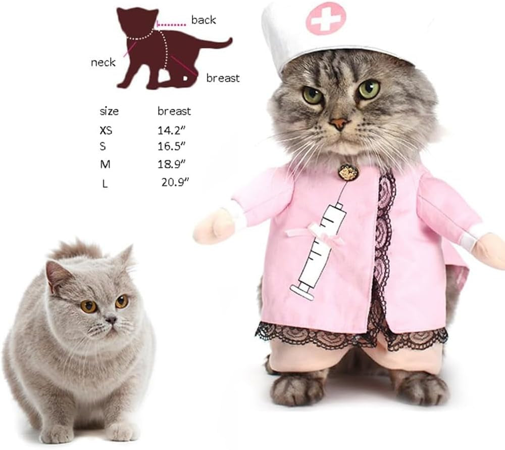 Cat Nurse Costume Small Dog Halloween Costume Pet Clothing Halloween Jeans Outfit Apparel (L, Nurse)