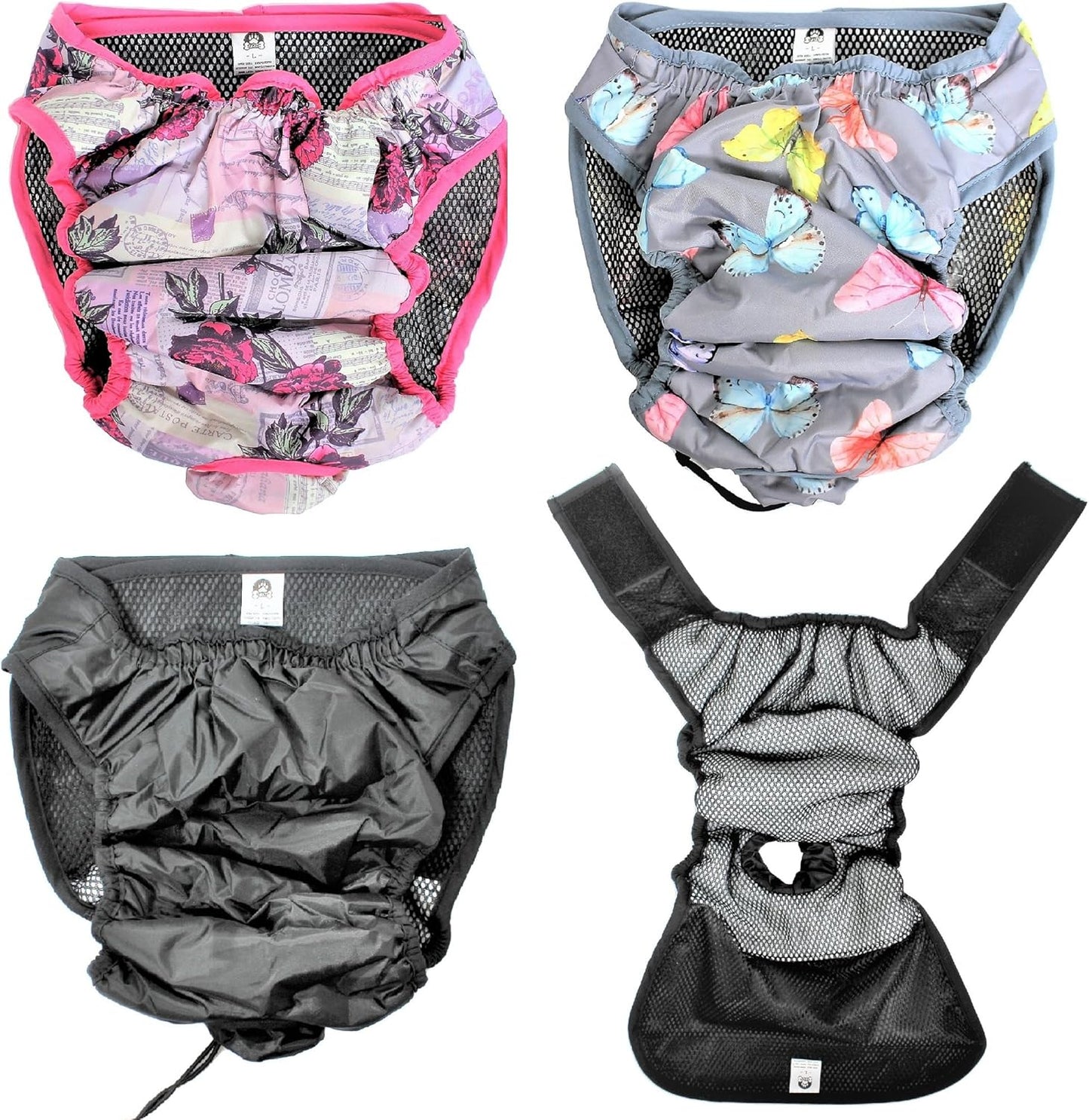 Leak Proof Waterproof Cat Dog Diapers Female Washable Reusable Absorbent Pad Padding Lined for Small Medium Large Pets (M: Waist 16" - 20", Pack of 2Pcs Pink and Gray)