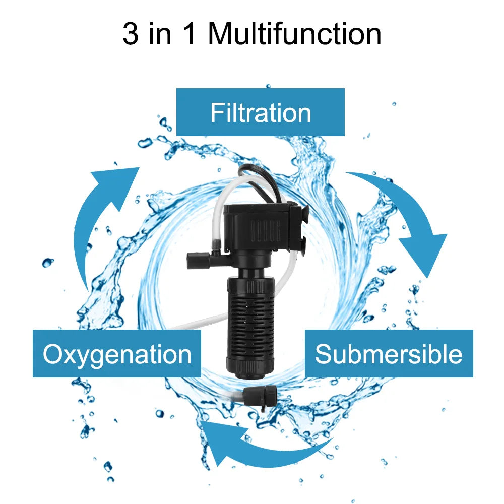 3 in 1 Filter Water Purifier Oxygenation Submersible Filtration Mini Fish Tank Filter for Aquarium Fish Tank