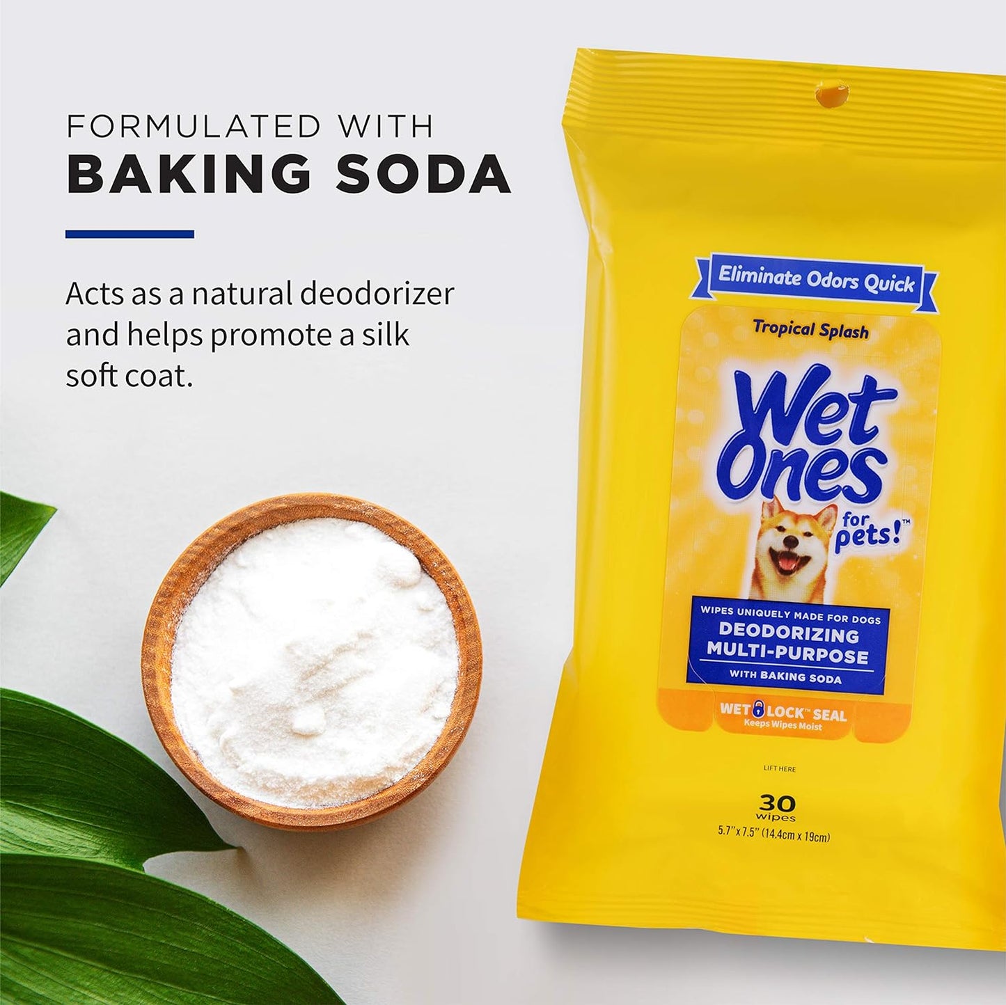 for Pets Deodorizing Multi-Purpose Dog Wipes with Baking Soda Dog Deodorizing Wipes for All Dogs in Tropical Splash Scent, Wipes with Wet Lock Seal Pouch Dog Wipes(Pack of 1,30 Count)