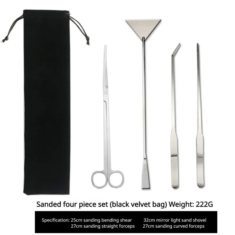 4-IN-1 Aquarium Tools Set Aquascape Anti-Rust Aquatic Plant Tool Stainless Steel Tweezers Scissors Spatula Fish Tank Accessories