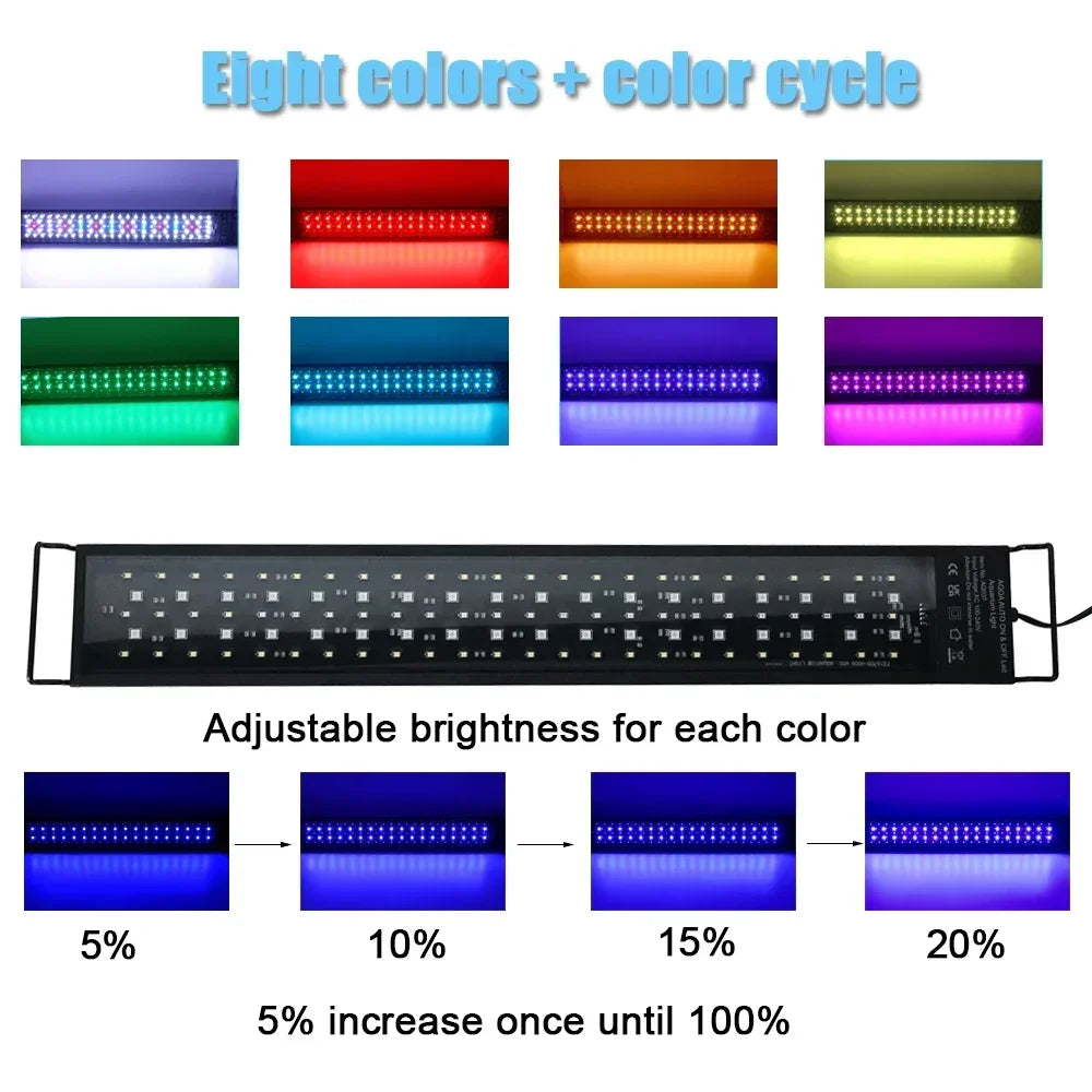 30-60Cm Fish Tank 24/7 Full Spectrum Lighting LED Light Aquarium Decoration Aquatic Plant Growth Lamp IP68 Waterproof 100V-240V