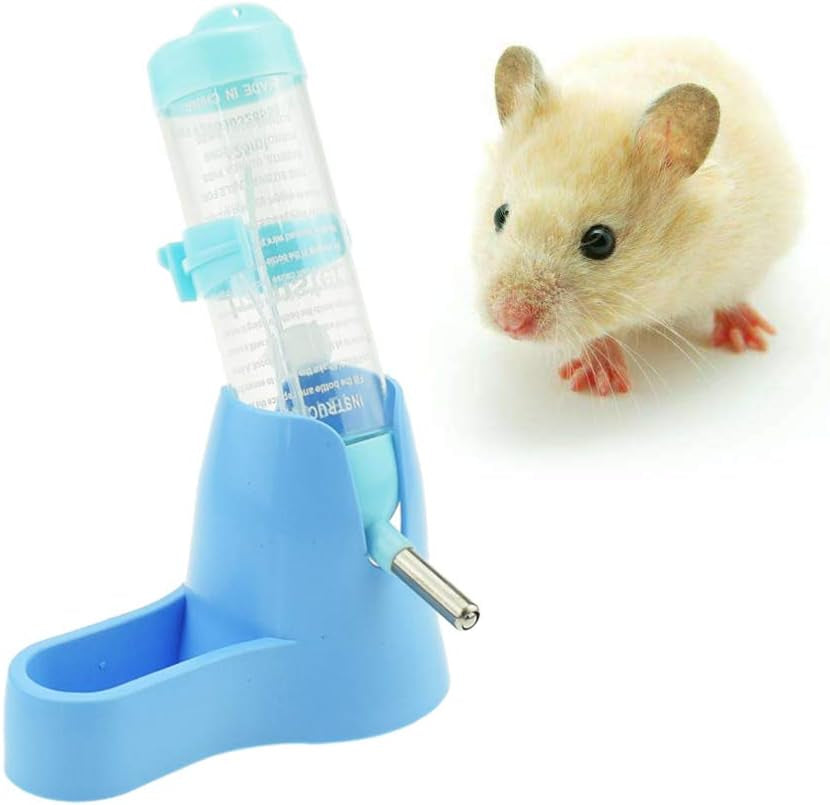Hamster Water Bottle for an Aquarium Cage,125Ml Pet Dispenser with Base Hut Small Pet Nest Hamster Water Bottle Holder (Blue)