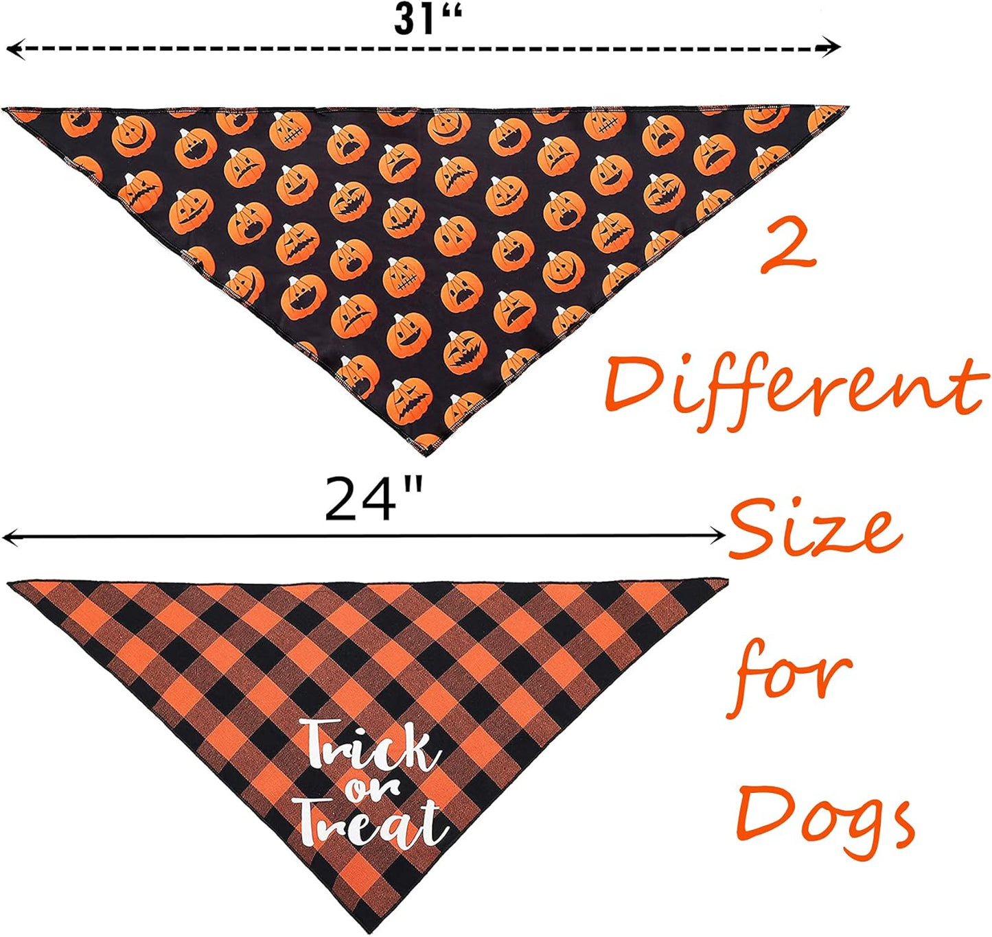 Set of 2 Halloween Dog Bandana Plaid Reversible Triangle Bibs Scarf Accessories for Dogs Pets
