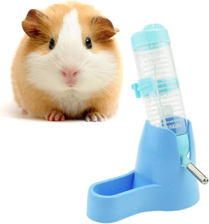 Hamster Water Bottle for an Aquarium Cage,125Ml Pet Dispenser with Base Hut Small Pet Nest Hamster Water Bottle Holder (Blue)