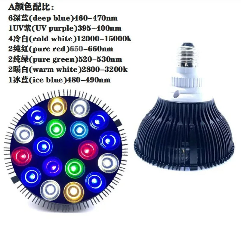 Full Specturm LED Aquarium Reef Light Grow Lamp Fish Tank Bulb for Coral Fish Saltwater Nanotank Plant SPS LPS
