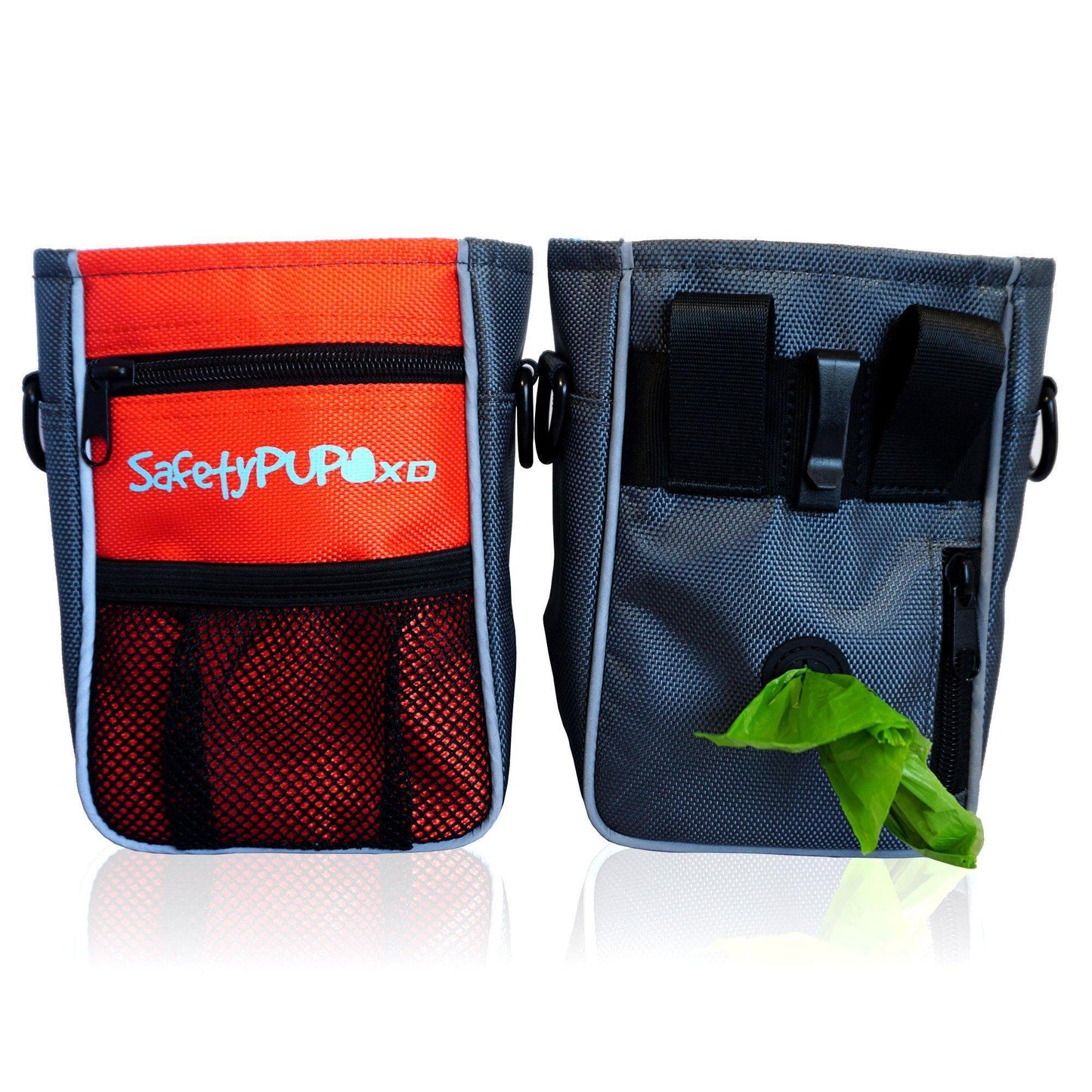 Dog Treat Pouch Orange Belt Clip or Shoulder Carry Dog Treat Training Bag