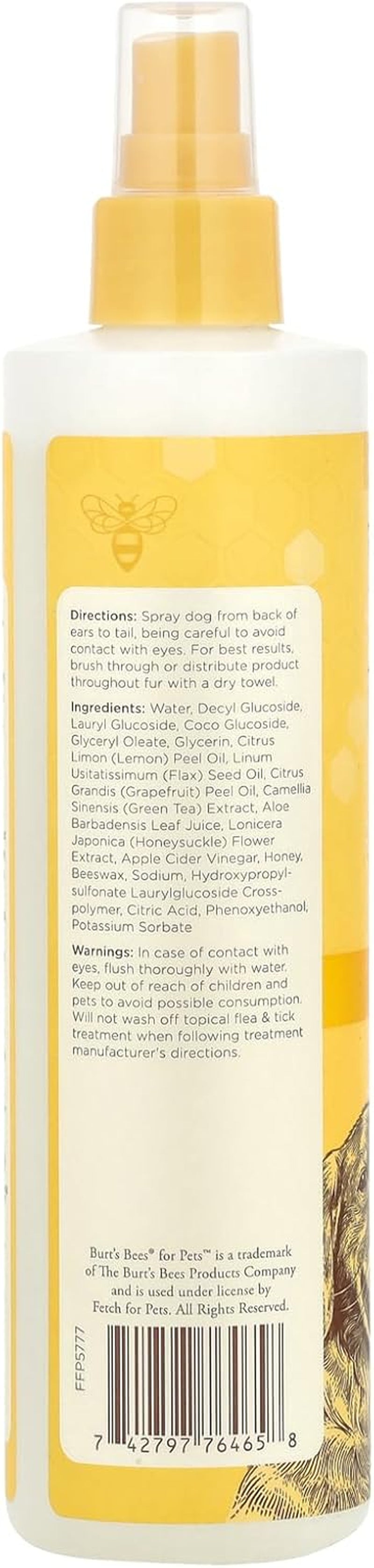 Detangling Spray for Dogs with Lemon and Linseed Oil, 99.7% Natural Origin Formulas, Waterless Canine Shampoo - Gentle Dry Cleanser for Pups 10 Oz