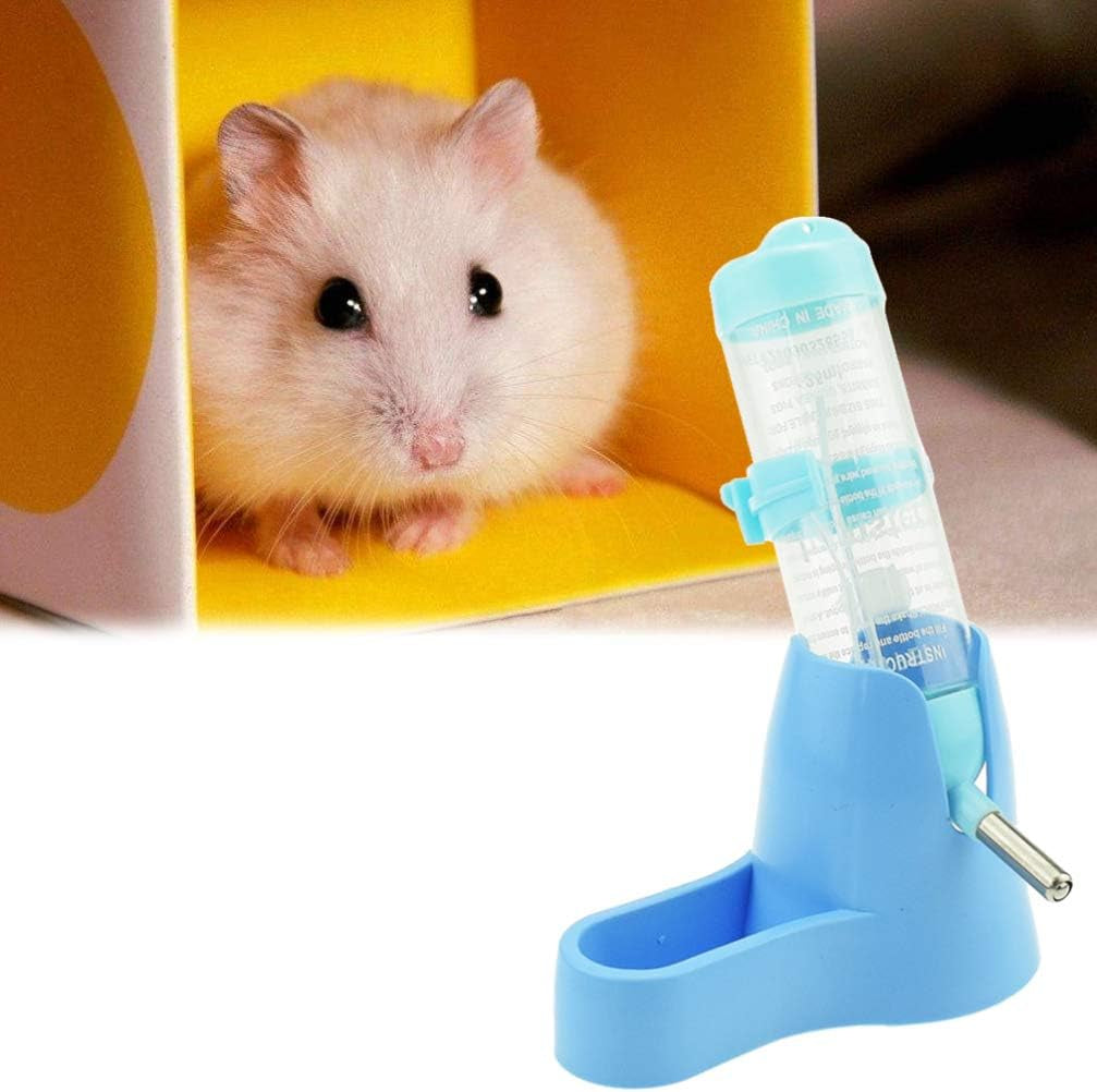 Hamster Water Bottle for an Aquarium Cage,125Ml Pet Dispenser with Base Hut Small Pet Nest Hamster Water Bottle Holder (Blue)