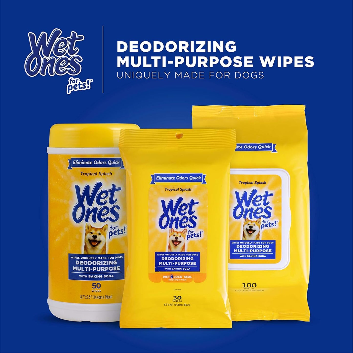 for Pets Deodorizing Multi-Purpose Dog Wipes with Baking Soda Dog Deodorizing Wipes for All Dogs in Tropical Splash Scent, Wipes with Wet Lock Seal Pouch Dog Wipes(Pack of 1,30 Count)