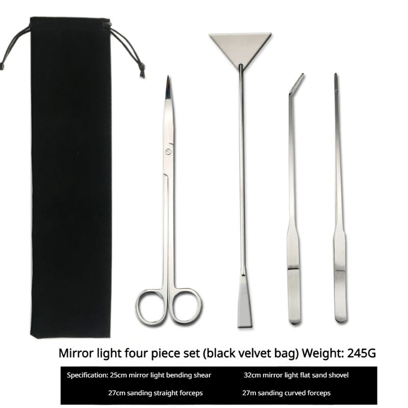 4-IN-1 Aquarium Tools Set Aquascape Anti-Rust Aquatic Plant Tool Stainless Steel Tweezers Scissors Spatula Fish Tank Accessories