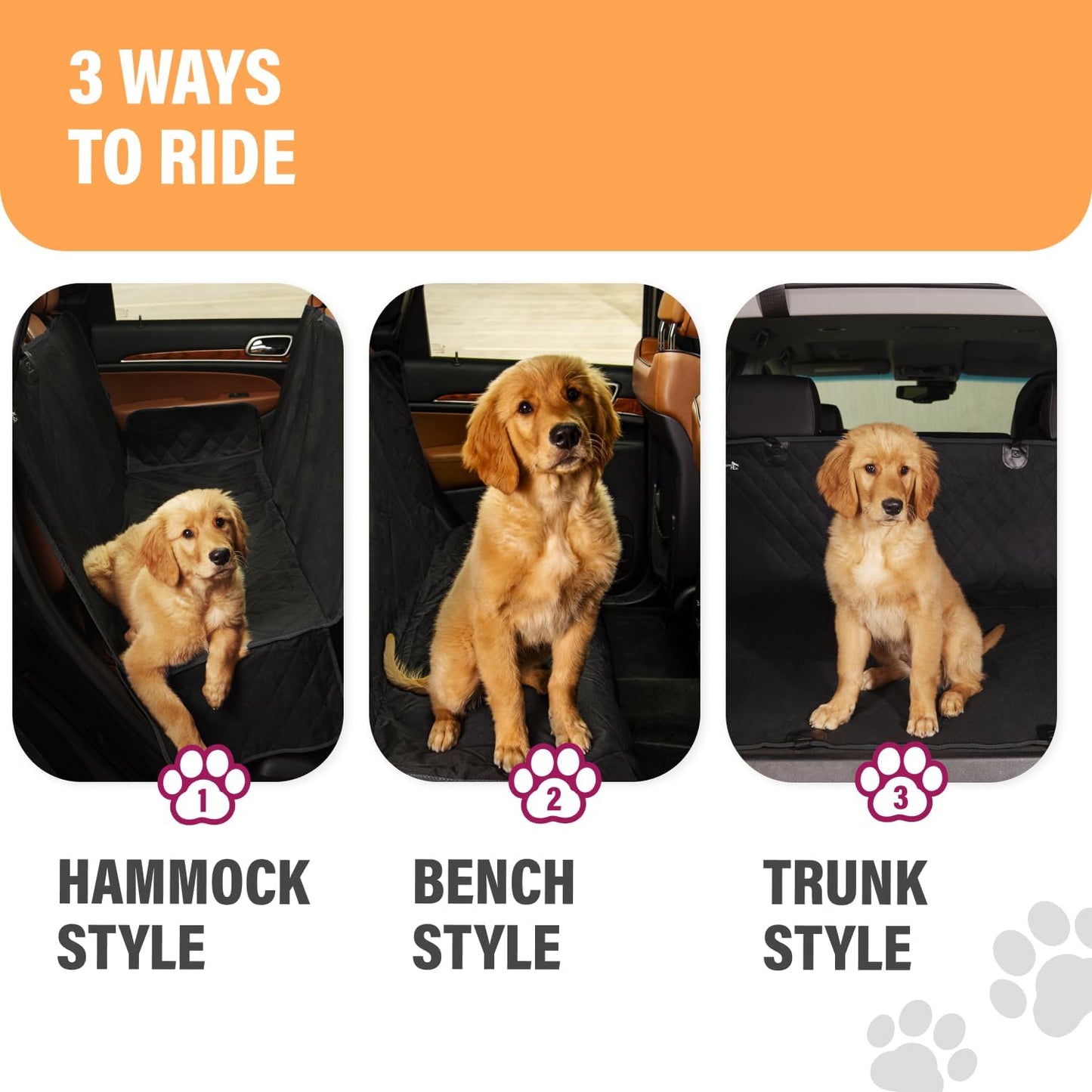 Dog Car Seat Cover for Back Seat, Waterproof Pet Hammock Protector, Durable Nonslip Seat Protection SUV Truck, Standard 53"X56", Black