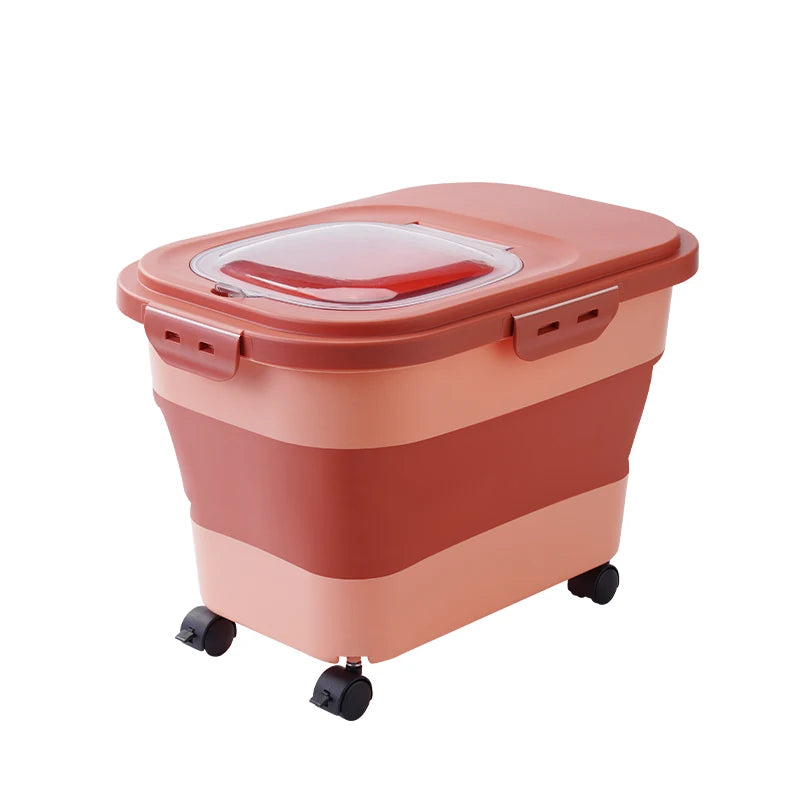 Foldable Cat Food Bucket on Wheels Multifunctional Pet Food Moisture Proof Box Dog Snack Container with Clear Lid Pet Supplies