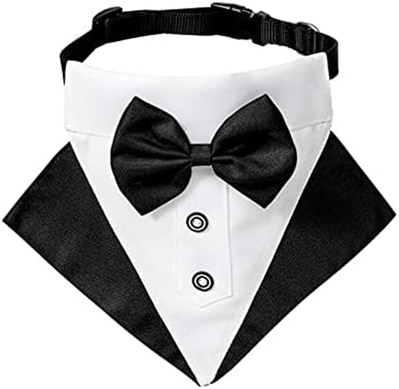 Formal Dog Tuxedo Bandana Collar with Bow Tie, Black, S