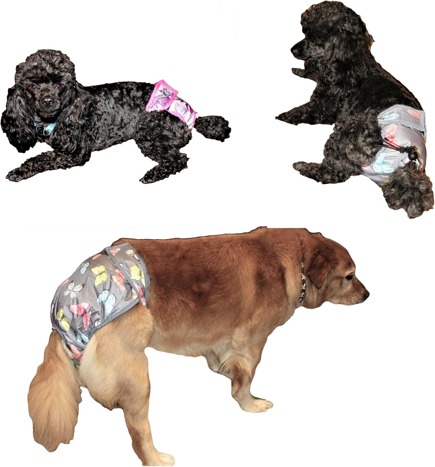 Leak Proof Waterproof Cat Dog Diapers Female Washable Reusable Absorbent Pad Padding Lined for Small Medium Large Pets (M: Waist 16" - 20", Pack of 2Pcs Pink and Gray)