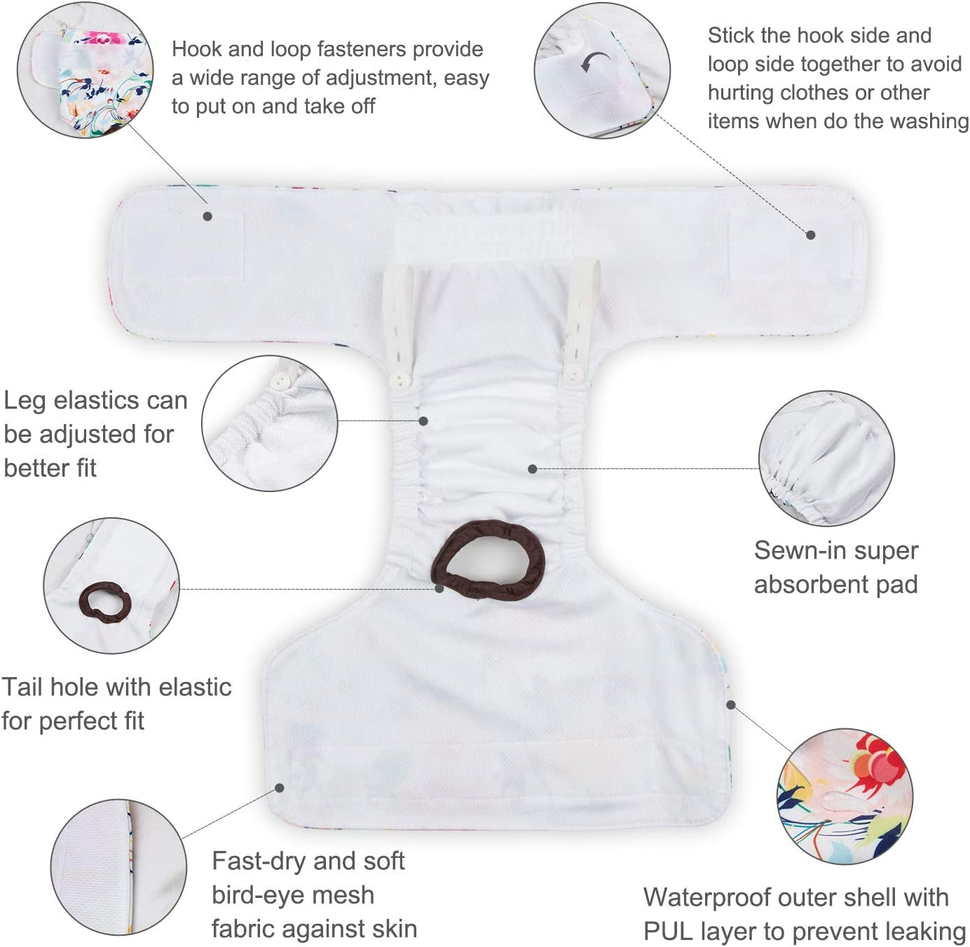 Dog Diapers Female Washable Small Medium Large 3 Pack Reusable Doggie Diapers Puppy Period Pants for Doggy Heat Cycle Peeing D14M