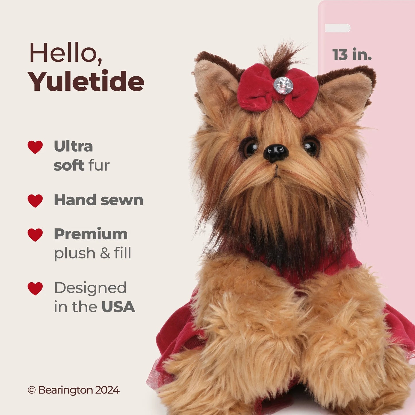 Bearington Yuletide Yorkie Stuffed Dog, 13 Inch Christmas Stuffed Animals for Kids