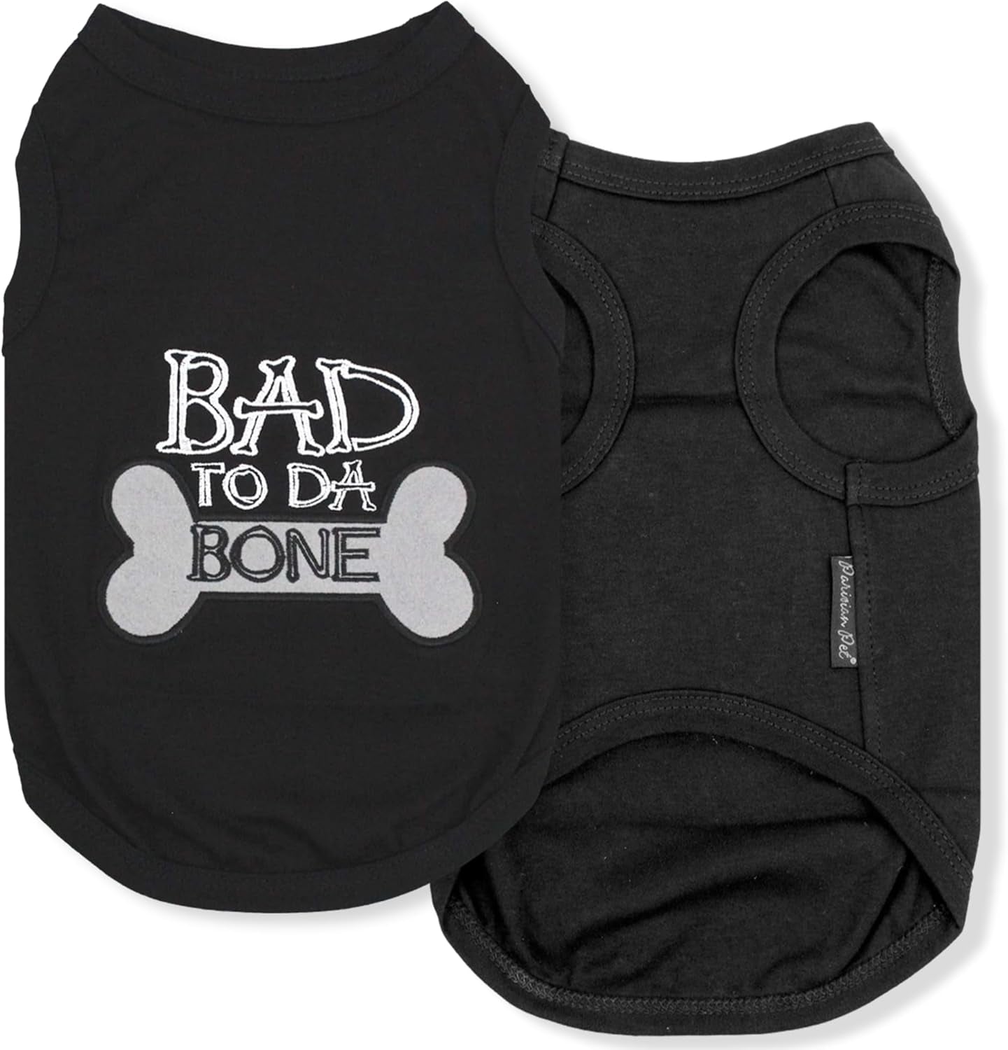 Dog T-Shirt - Embroidered Bad to Da Bone Dog Clothes - 100% Cotton, Sleeveless Pet Vest - Machine Washable Shirt for Small Dogs XS