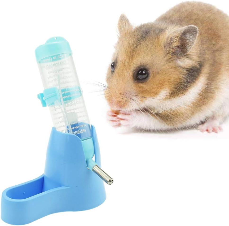 Hamster Water Bottle for an Aquarium Cage,125Ml Pet Dispenser with Base Hut Small Pet Nest Hamster Water Bottle Holder (Blue)