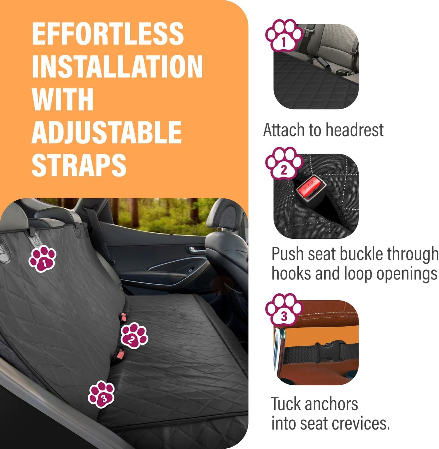 Dog Car Seat Cover for Back Seat, Waterproof Pet Hammock Protector, Durable Nonslip Seat Protection SUV Truck, Standard 53"X56", Black