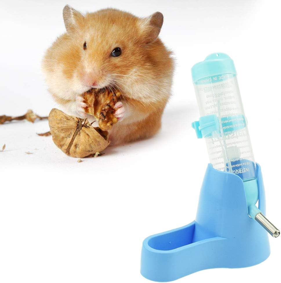 Hamster Water Bottle for an Aquarium Cage,125Ml Pet Dispenser with Base Hut Small Pet Nest Hamster Water Bottle Holder (Blue)