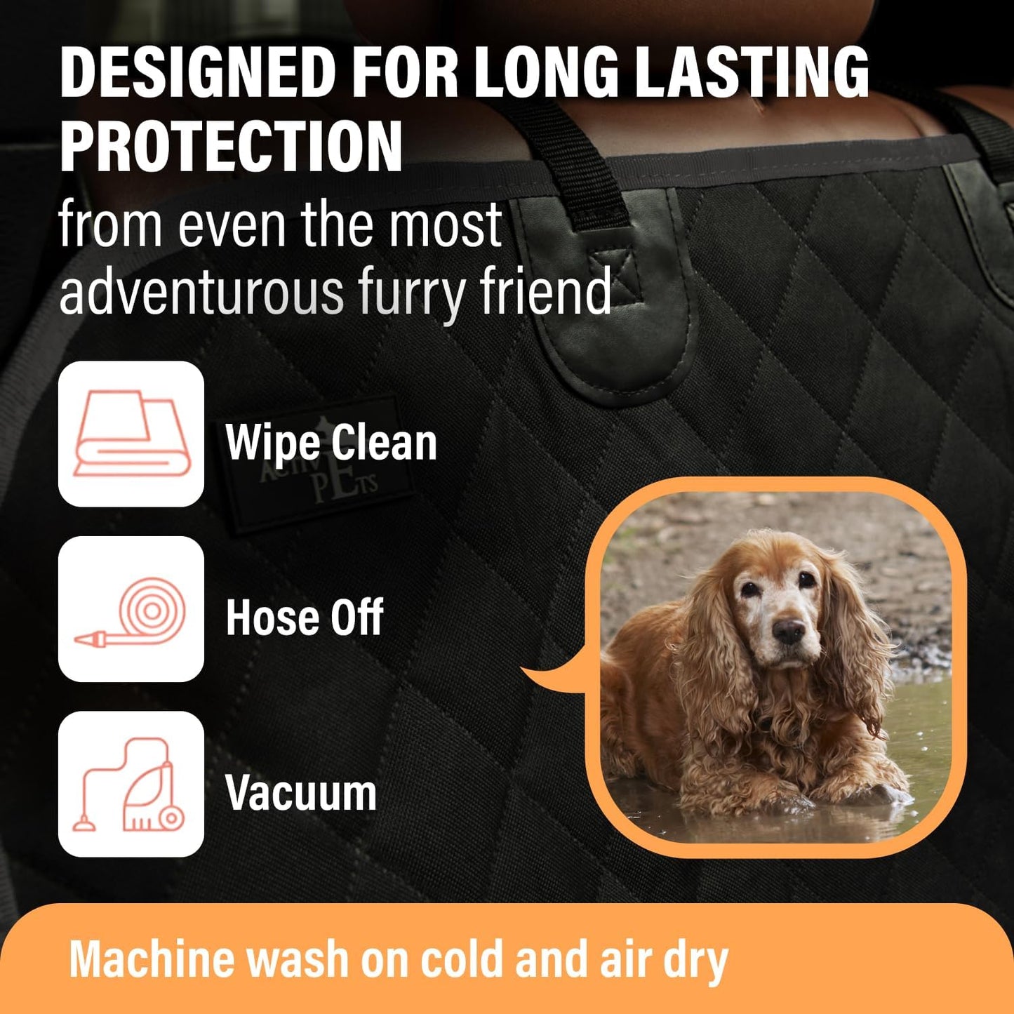 Dog Car Seat Cover for Back Seat, Waterproof Pet Hammock Protector, Durable Nonslip Seat Protection SUV Truck, Standard 53"X56", Black