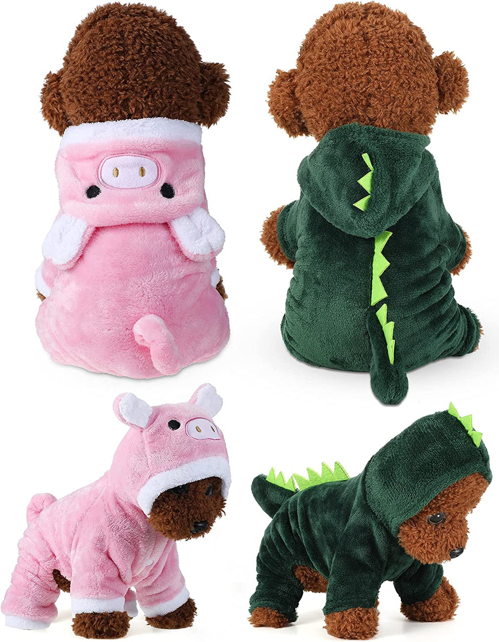 2 Pieces Cute Dog Costume Halloween Cat Clothes Pink Pig PET Costume Design Dinosaur Clothing Puppy Outfits PET Hoodie Warm Dress up Clothes for Puppies and Kitten(X-Small)