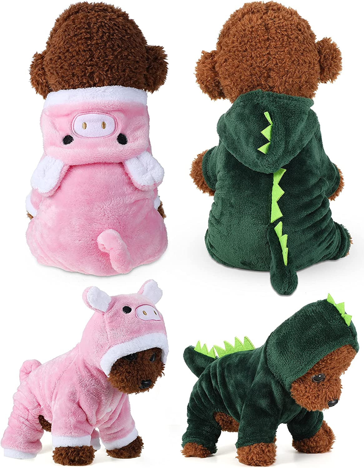 2 Pieces Cute Dog Costume Halloween Cat Clothes Pink Pig PET Costume Design Dinosaur Clothing Puppy Outfits PET Hoodie Warm Dress up Clothes for Puppies and Kitten(X-Small)