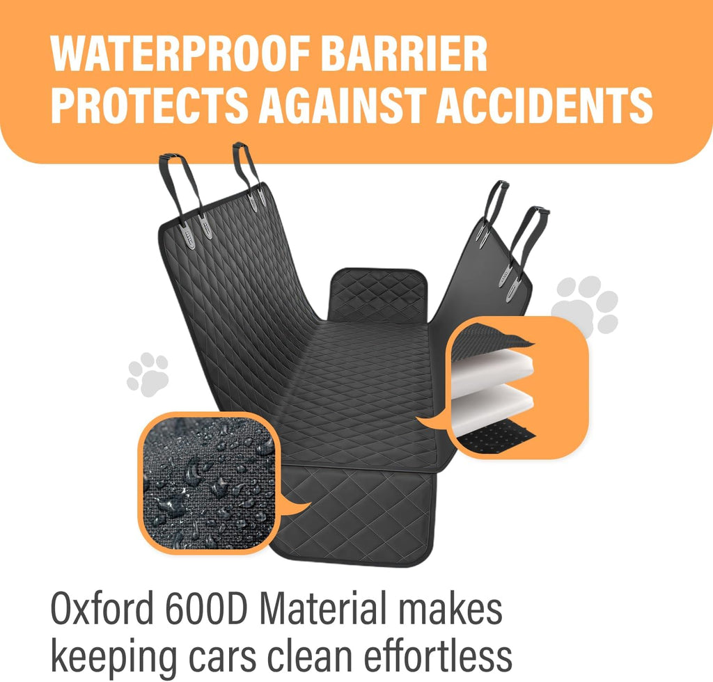 Dog Car Seat Cover for Back Seat, Waterproof Pet Hammock Protector, Durable Nonslip Seat Protection SUV Truck, Standard 53"X56", Black