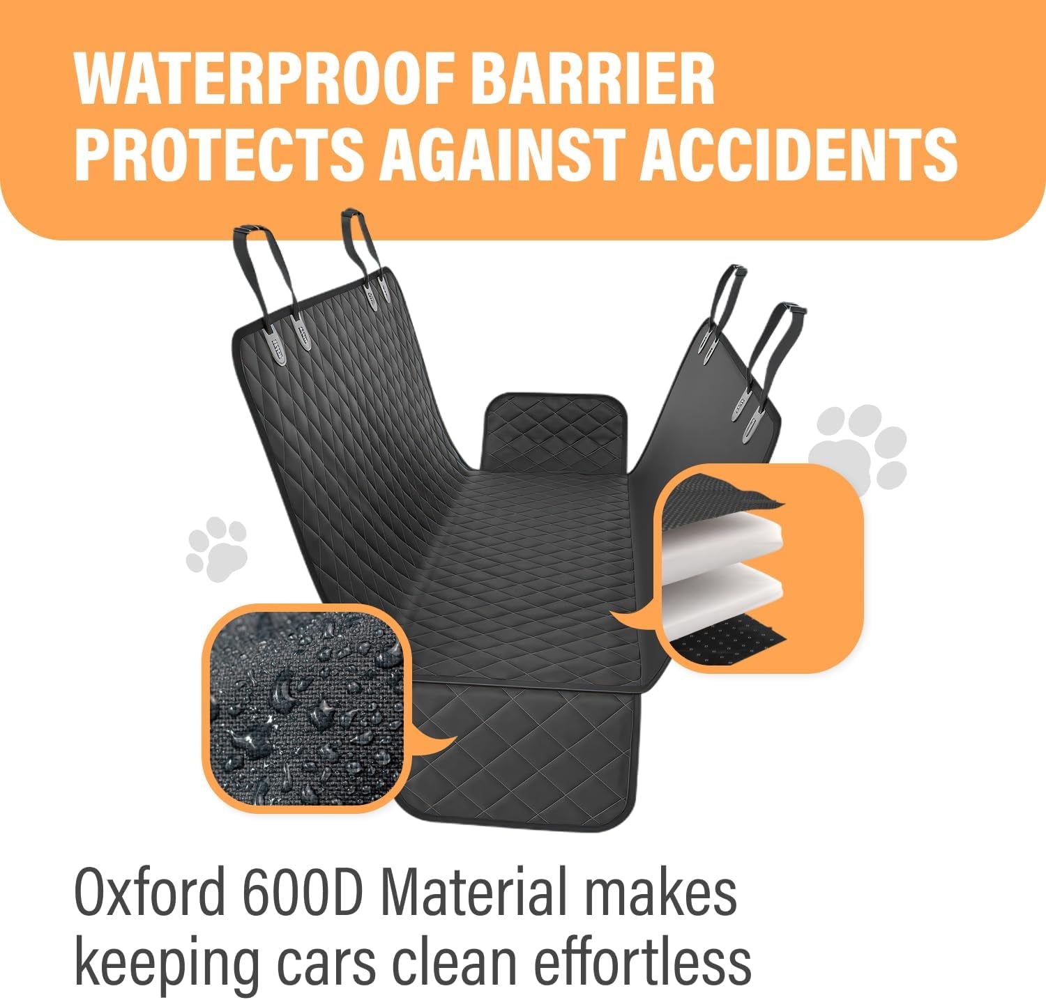 Dog Car Seat Cover for Back Seat, Waterproof Pet Hammock Protector, Durable Nonslip Seat Protection SUV Truck, Standard 53"X56", Black