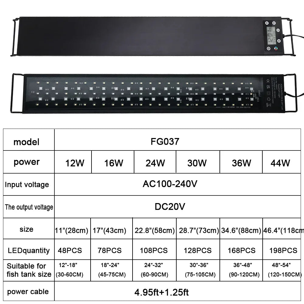 30-60Cm Fish Tank 24/7 Full Spectrum Lighting LED Light Aquarium Decoration Aquatic Plant Growth Lamp IP68 Waterproof 100V-240V