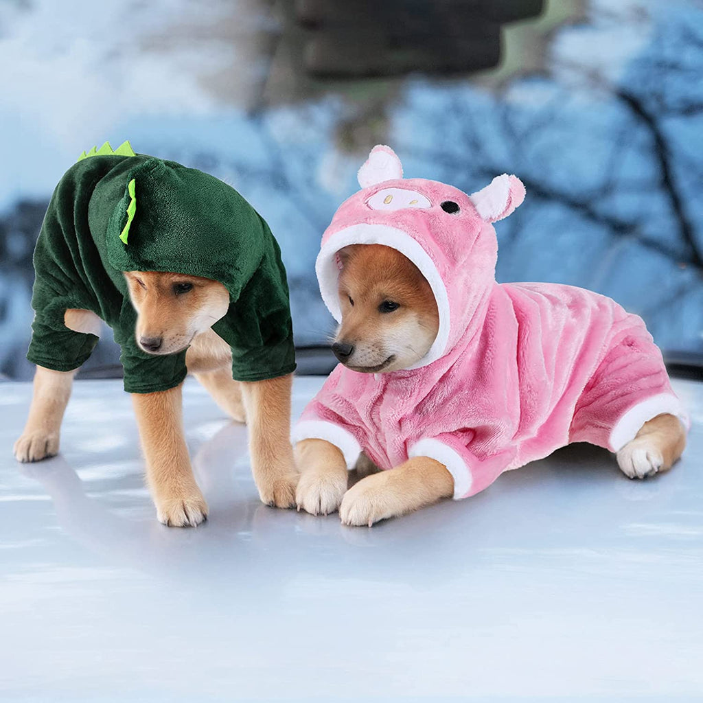 2 Pieces Cute Dog Costume Halloween Cat Clothes Pink Pig PET Costume Design Dinosaur Clothing Puppy Outfits PET Hoodie Warm Dress up Clothes for Puppies and Kitten(X-Small)