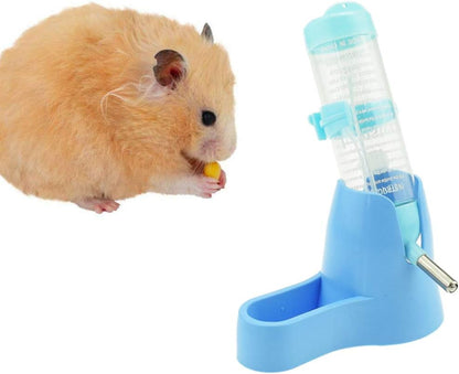 Hamster Water Bottle for an Aquarium Cage,125Ml Pet Dispenser with Base Hut Small Pet Nest Hamster Water Bottle Holder (Blue)
