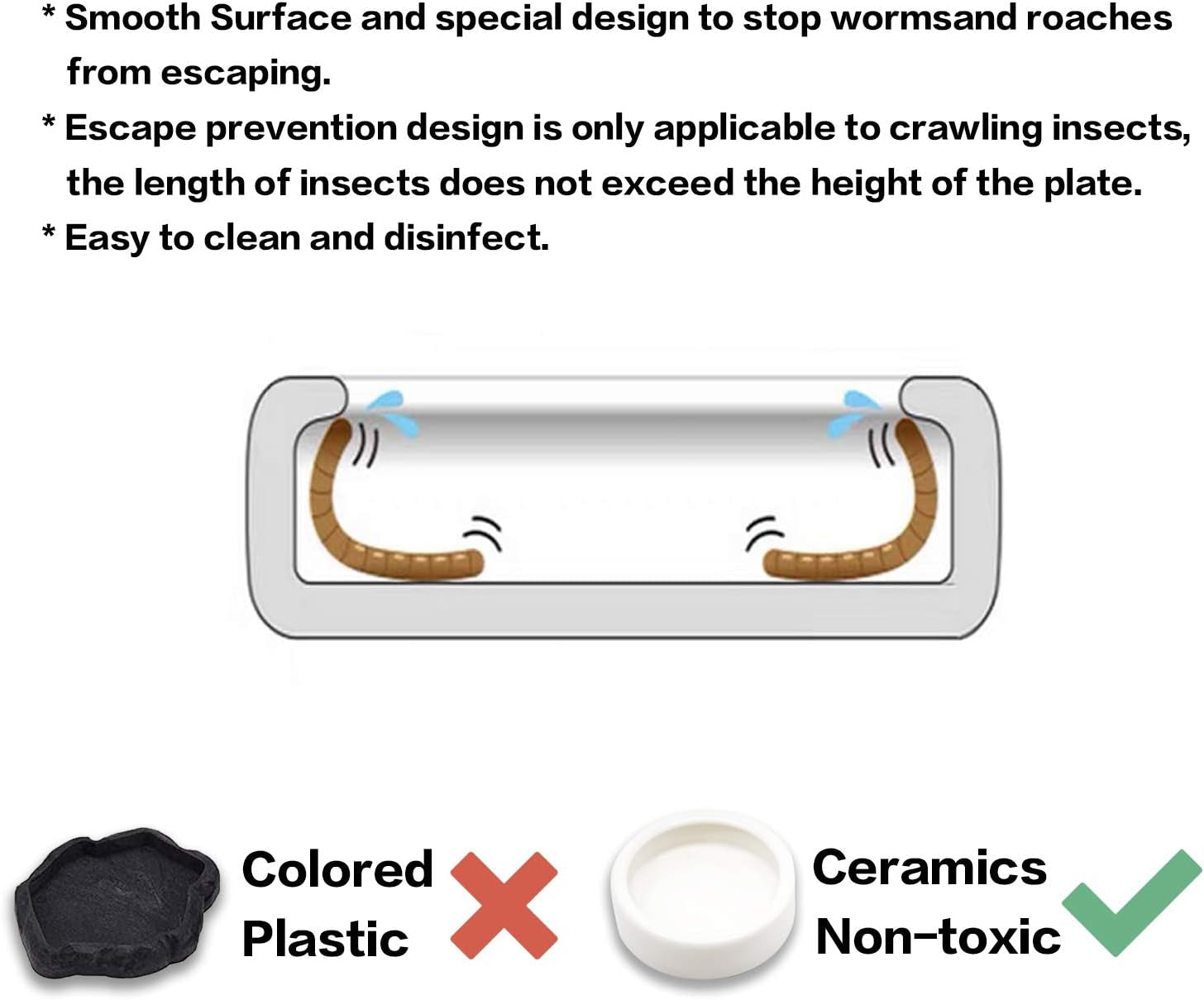 4 Pack Worm Dish Reptile Food Bowl, Ceramics Made, Lizard, Gecko Food Dish (2.7Inch)