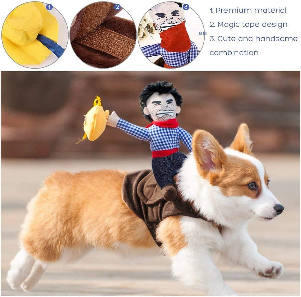 Pet Costume Dog Costume Clothes Pet Outfit Suit Cowboy Rider Style with Doll and Hat Pet Costume (S)