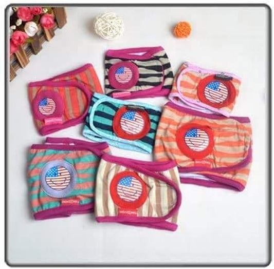 Set - 3Pcs Striped Dog Puppy Diaper Male Boy Belly Band Random Colors Reusable Washable for Small Pet (L - Waist 16" - 18")