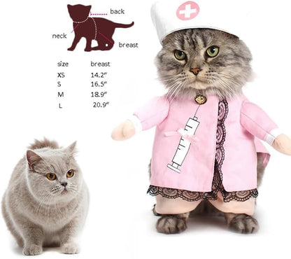 Cat Nurse Costume Small Dog Halloween Costume Pet Clothing Halloween Jeans Outfit Apparel (L, Nurse)