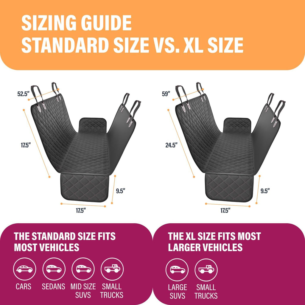 Dog Car Seat Cover for Back Seat, Waterproof Pet Hammock Protector, Durable Nonslip Seat Protection SUV Truck, Standard 53"X56", Black