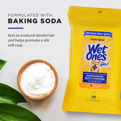 for Pets Deodorizing Multi-Purpose Dog Wipes with Baking Soda Dog Deodorizing Wipes for All Dogs in Tropical Splash Scent, Wipes with Wet Lock Seal Pouch Dog Wipes(Pack of 1,30 Count)