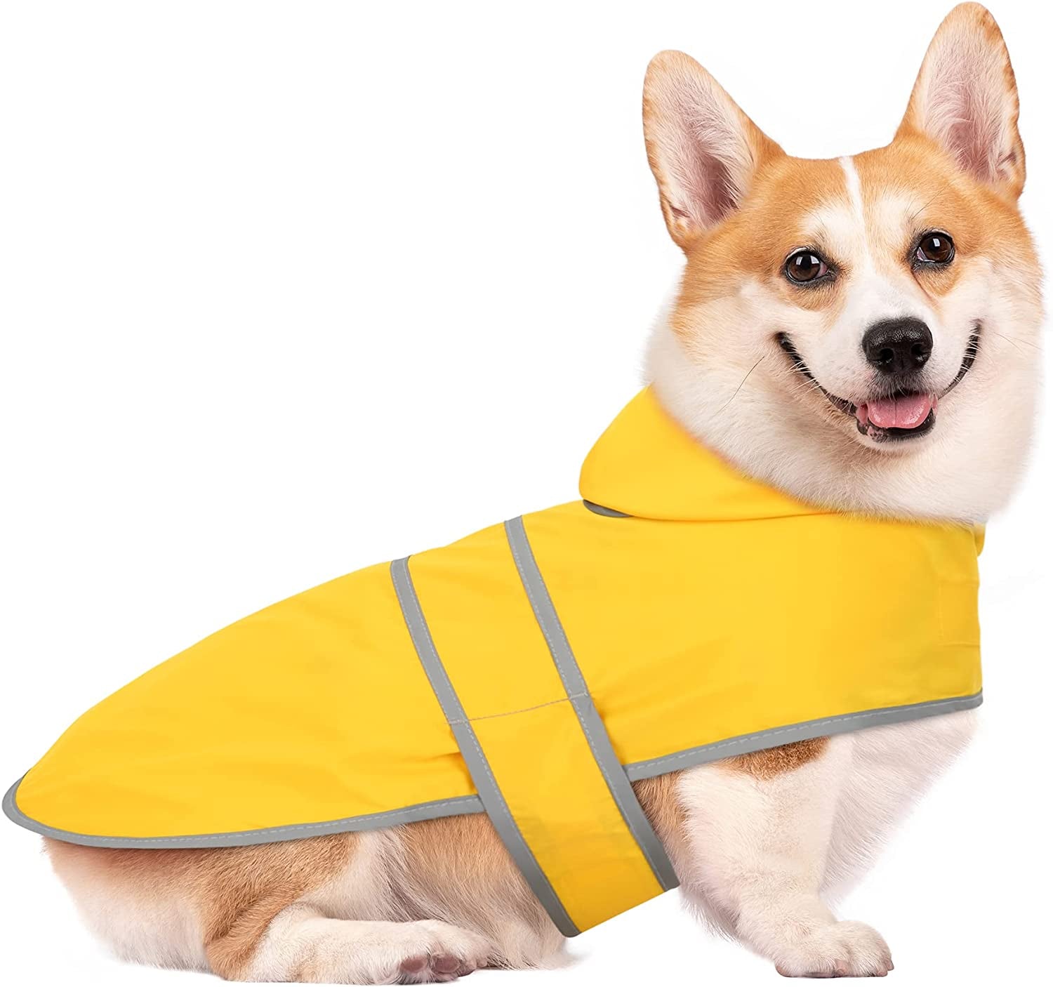 Dog Raincoats for Medium Dogs Waterproof Hooded Rain Jacket with Reflective Strips Leash Hole & Poncho Adjustable Fit (Yellow,M)