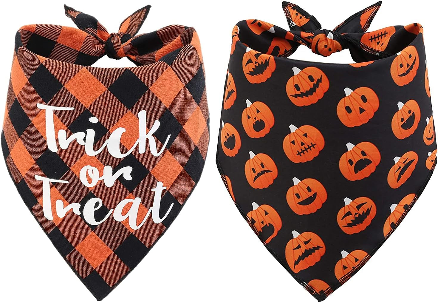 Set of 2 Halloween Dog Bandana Plaid Reversible Triangle Bibs Scarf Accessories for Dogs Pets