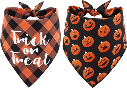 Set of 2 Halloween Dog Bandana Plaid Reversible Triangle Bibs Scarf Accessories for Dogs Pets