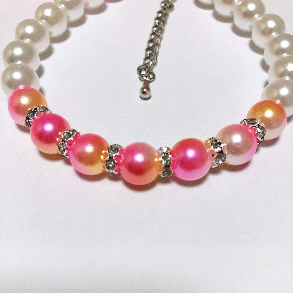 Ombre Pearls Dog Necklace Jewelry for Small Dogs Puppy - Bling Rhinestones Cat Wedding Collar - Chihuahua Yorkie Girl Clothes Costume Outfits Accessories (Ombre Pink, Size S)