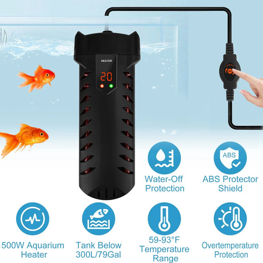 500W Submersible Aquarium Heater Temperature Adjustable External Controller 79Gal Fish Tank Heater Aquarium Thermostat Heater for Freshwater Saltwater