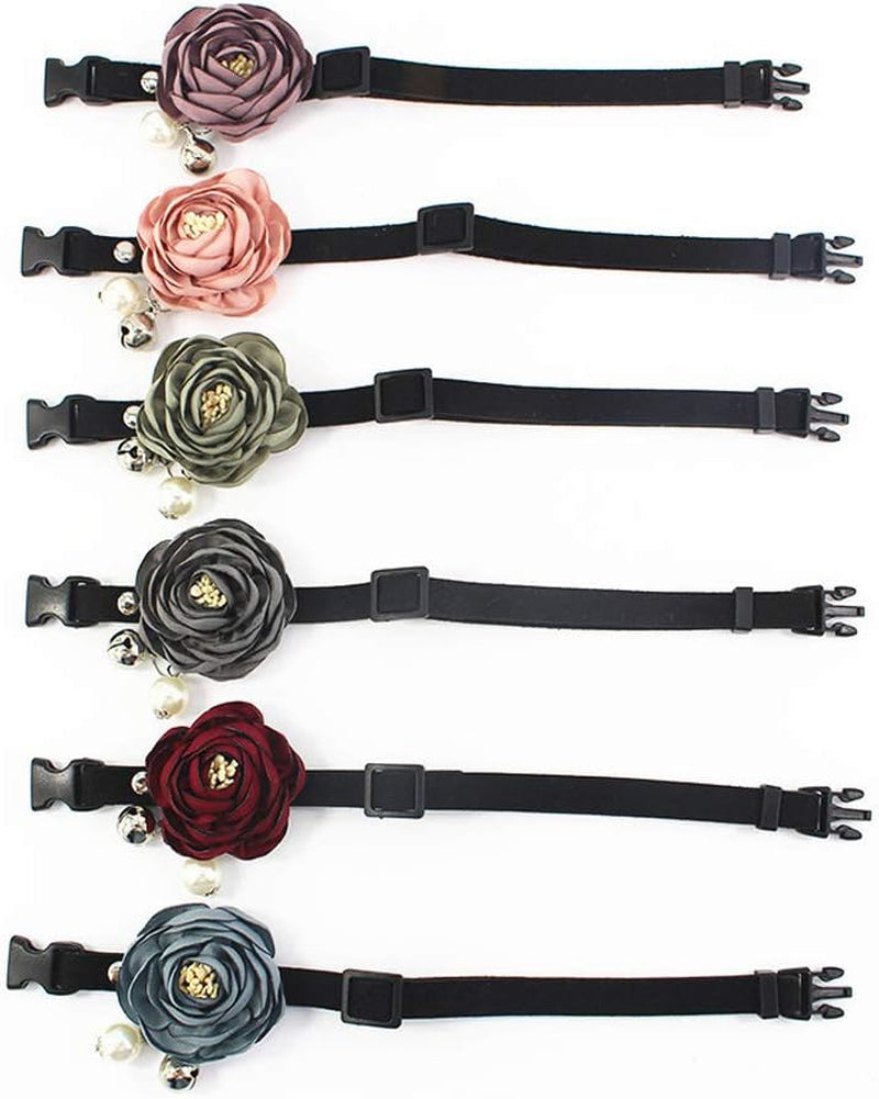 Peony Flower Cat Dog Collar Bow Tie - Suede Puppy Necklace with Bell Pearl - Chihuahua Yorkie Clothes Costume Outfits Accessory, Adjustable and Handmade (Grass Green, Size XS)