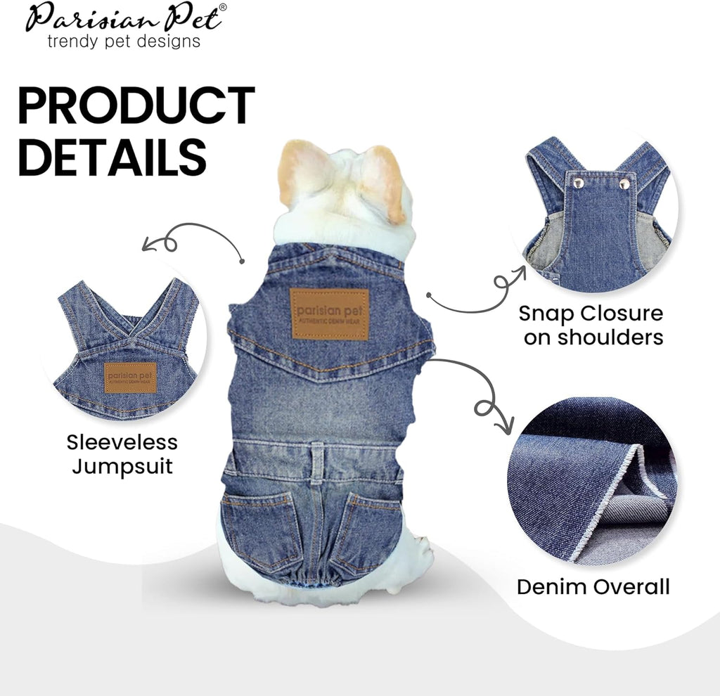 Denim Overall - Blue Dog Jeans Outfit - Breathable Puppy Jumpsuit Costumes - Machine Washable Overall for Dogs - Dog Clothes for Large Dogs - 2XL