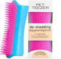 De-Shedding Dog Brush by , Dog Grooming Tool for Long Haired Breeds and Wet or Dry Fur, Large, Blue & Pink